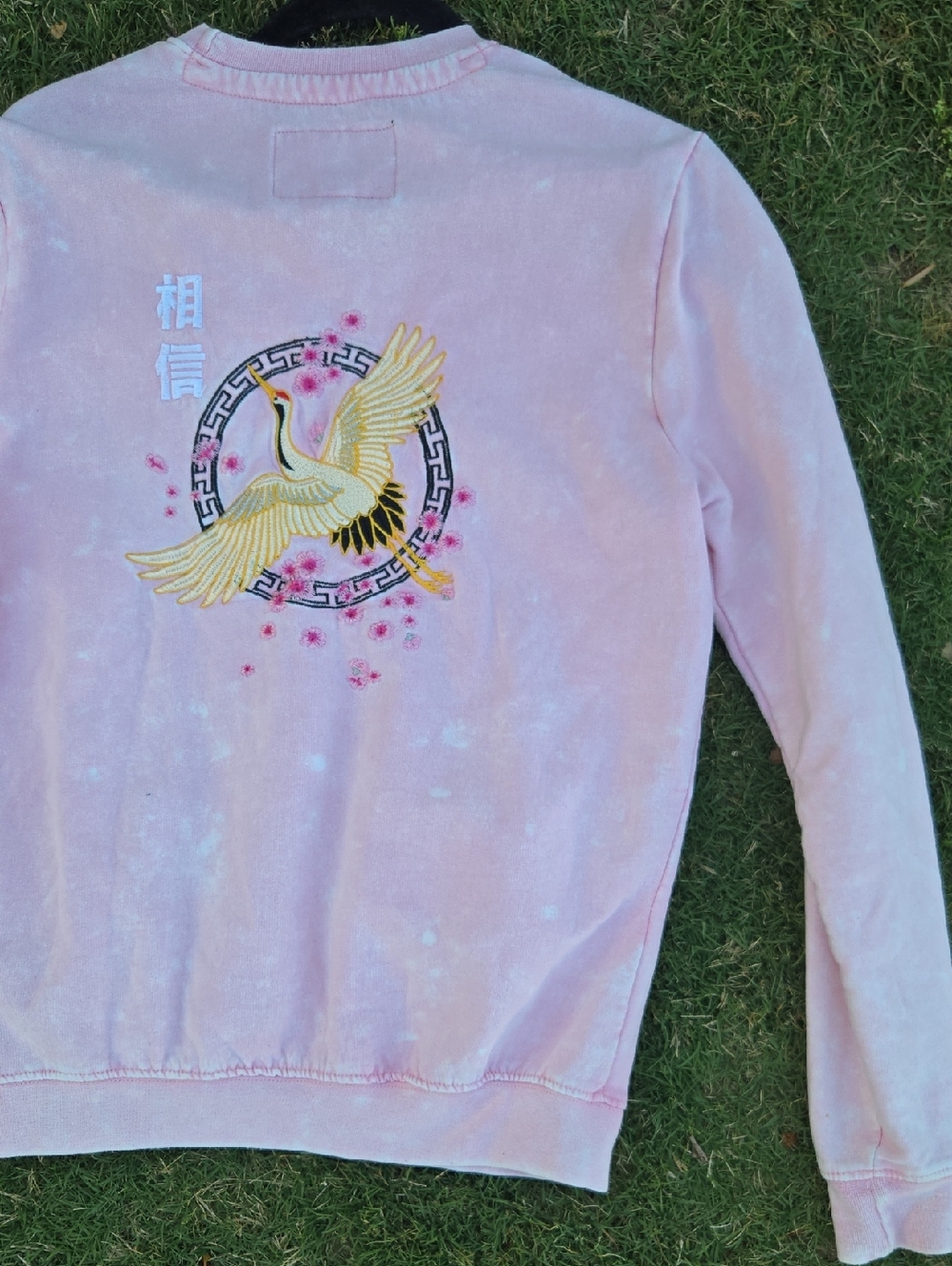 Blind Rooster Washed Pink Embroidered Believe Crane Crewnwck Sweatshirt